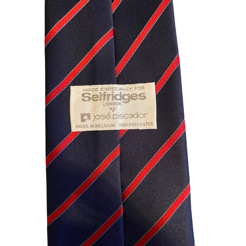 Selfridges London Jose Piscador Mens Tie Navy Blue Red Striped Made in Belgium